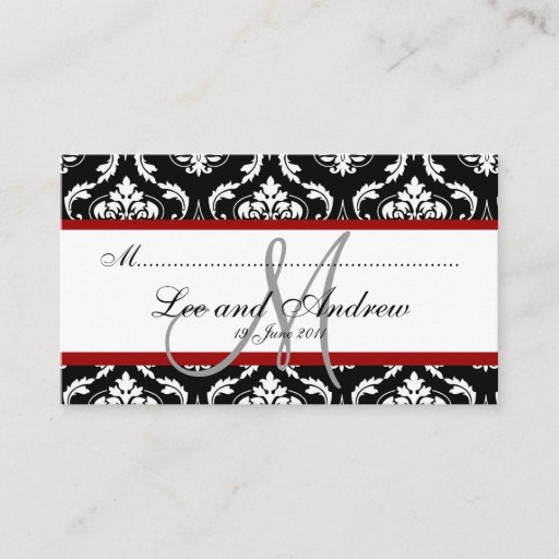 Customizable Elegant Damask Wedding Reception Place Card Red Business Card Templates