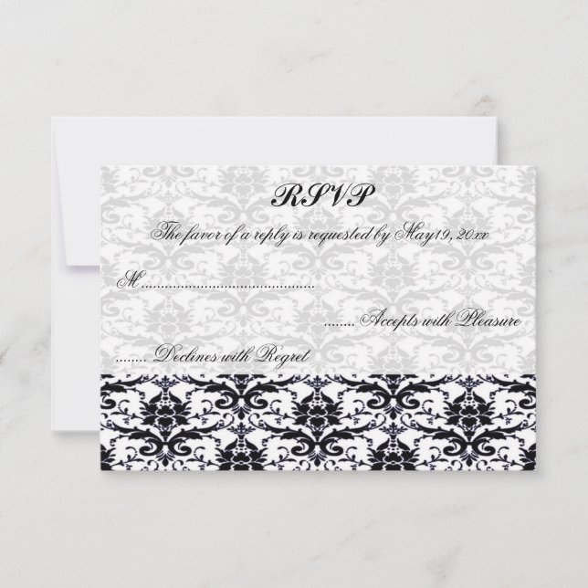 Elegant Damask Wedding RSVP Card (Front)