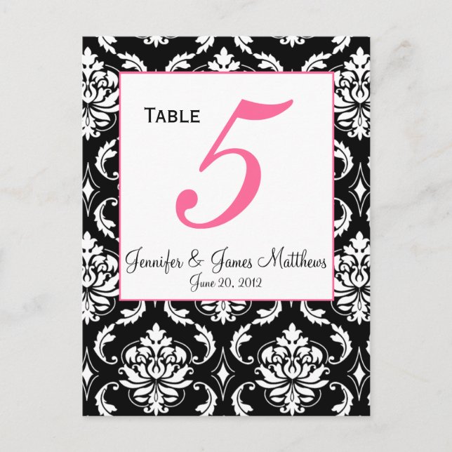Elegant Damask Wedding Table Number Card (Front)