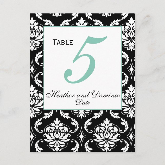 Elegant Damask Wedding Table Number Card 4 (Front)