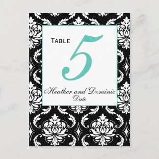 Elegant Damask Wedding Table Number Card 5
