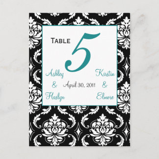 Elegant Damask Wedding Table Number Card Jade