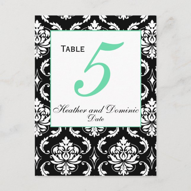 Elegant Damask Wedding Table Numbers (Front)