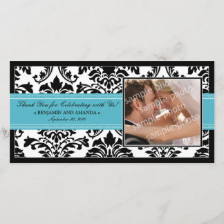 Elegant Damask Wedding Thank You Photocard: aqua Card