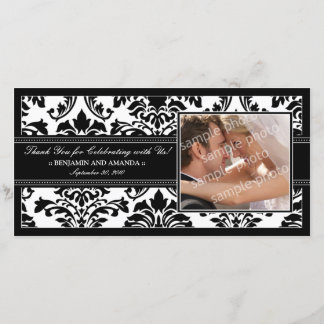 Elegant Damask Wedding Thank You Photocard: black Card