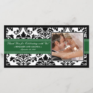 Elegant Damask Wedding Thank You Photocard: green Card