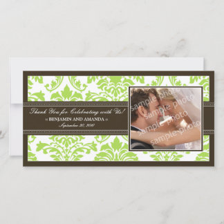 Elegant Damask Wedding Thank You Photocard: lime Card