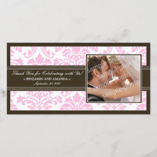 Elegant Damask Wedding Thank You Photocard: pink Card