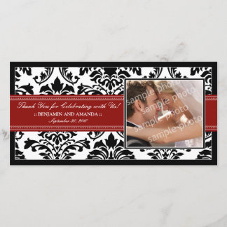Elegant Damask Wedding Thank You Photocard: red Card