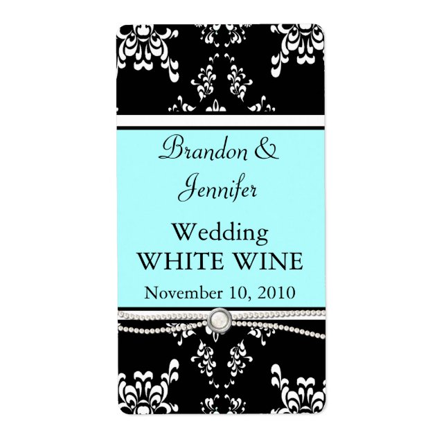 Elegant Damask Wedding Wine Labels (Front)