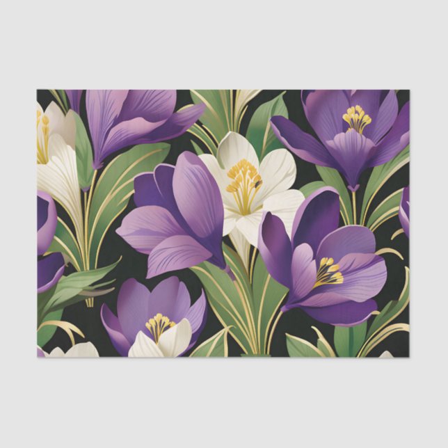 Elegant Damask with Crocus Flowers Tissue Paper (Front)