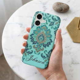 Elegant Damasks Mandala Zen Sacred Geometry Teal iPhone 17 Case