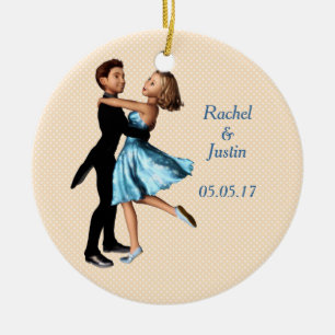 Elegant Dancers: Blue Silk Dress (Personalized) Ceramic Ornament