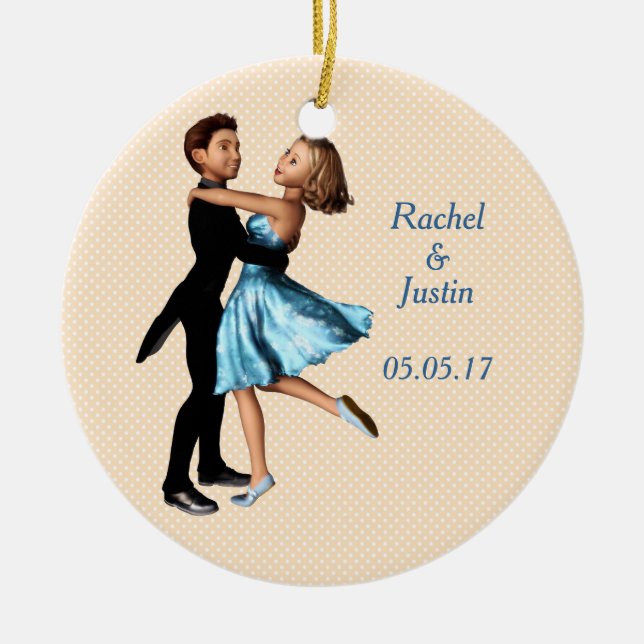 Elegant Dancers: Blue Silk Dress (Personalized) Ceramic Ornament (Front)