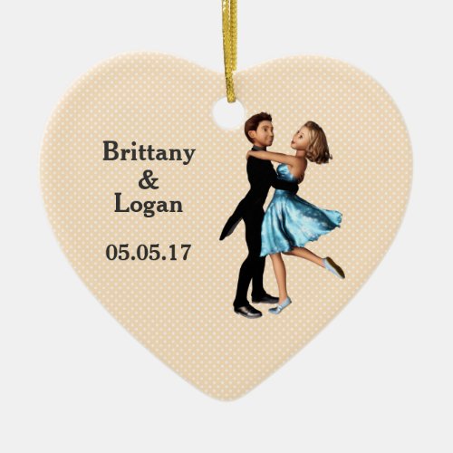 Elegant Dancers Blue Silk Dress Personalized Ceramic Ornament