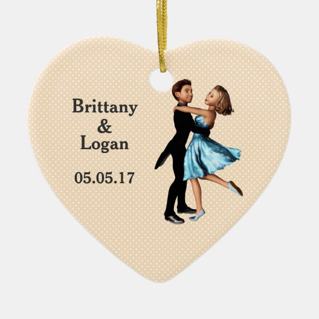 Elegant Dancers: Blue Silk Dress (Personalized) Ceramic Ornament (Front)
