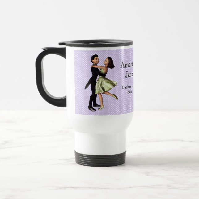 Elegant Dancers: Green Silk Dress (Personalized) Travel Mug (Left)