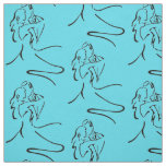 Elegant Dancers Large Motif on Aqua Blue Fabric