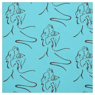 Elegant Dancers Large Motif on Aqua Blue Fabric