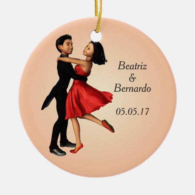 Elegant Dancers: Red Silk Dress (Personalized) Ceramic Ornament (Front)