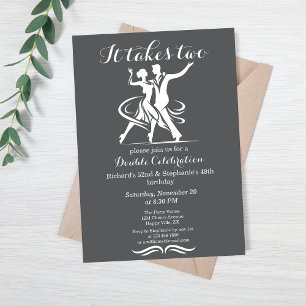 Elegant Dancing Couple Joint Birthday Celebration Invitation