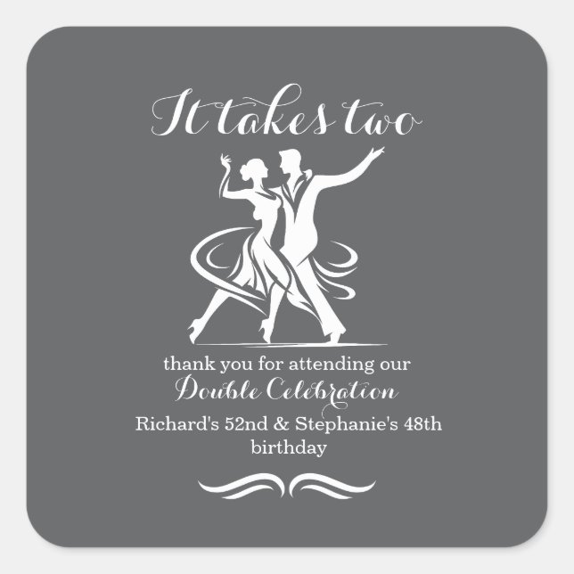 Elegant Dancing Couple Joint Birthday Celebration Square Sticker (Front)