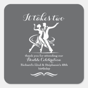 Elegant Dancing Couple Joint Birthday Celebration Square Sticker