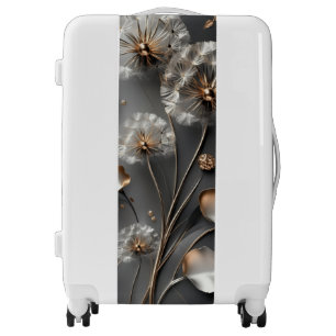 Elegant Dandelion Floral Art Luggage – Golden Grey