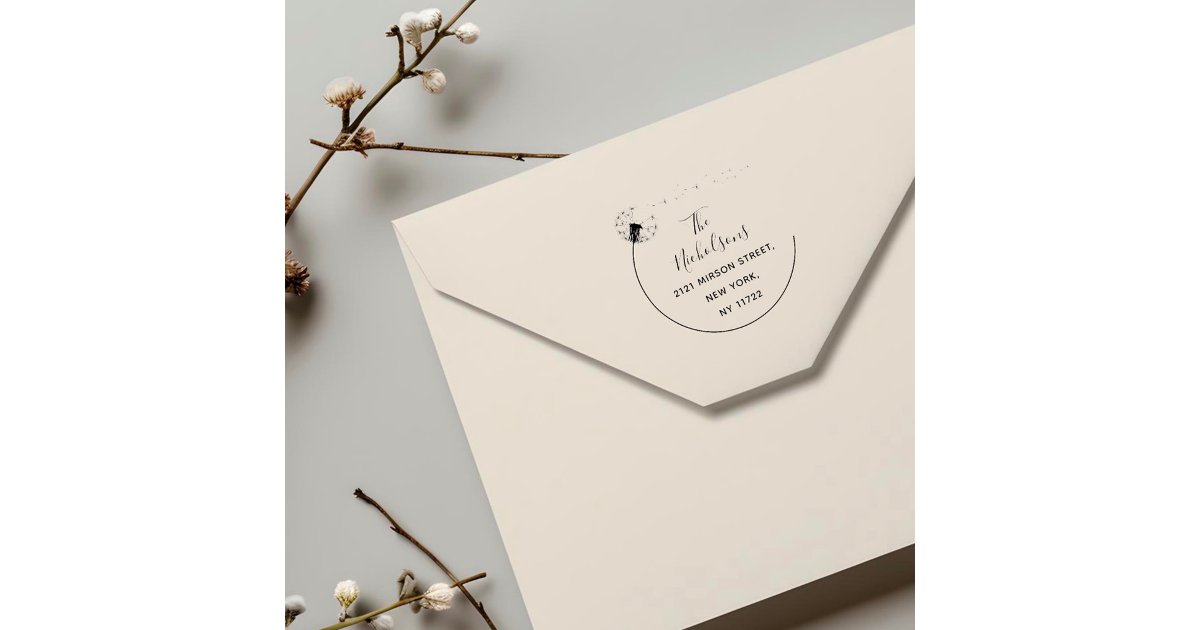 Elegant Dandelion Flower Return Address Rubber Stamp | Zazzle