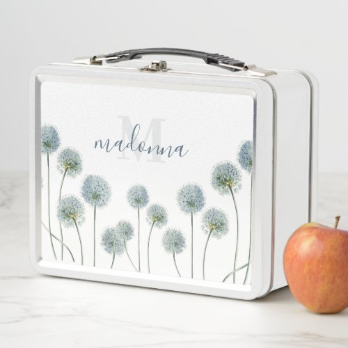 Elegant Dandelion flowers on white background Metal Lunch Box