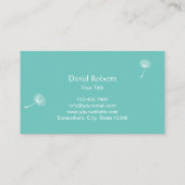 Elegant Dandelion Light Teal Photography Business Card (Back)