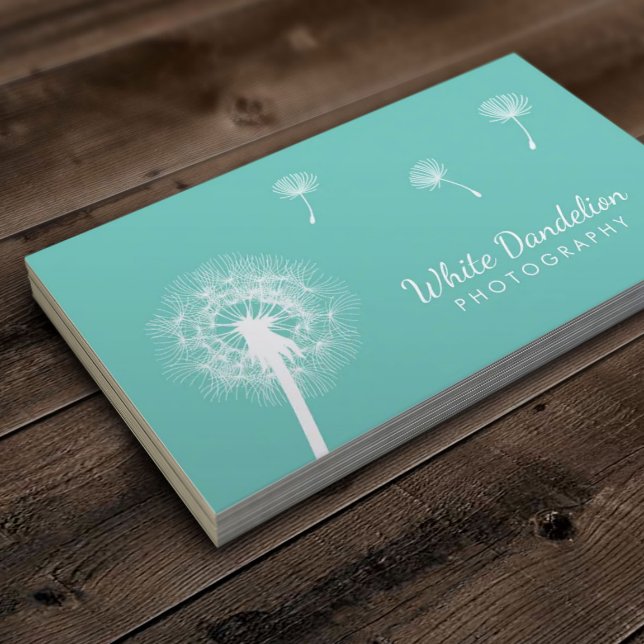 Elegant Dandelion Light Teal Photography Business Card
