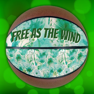Elegant Dandelion Monogram Green and White Basketball