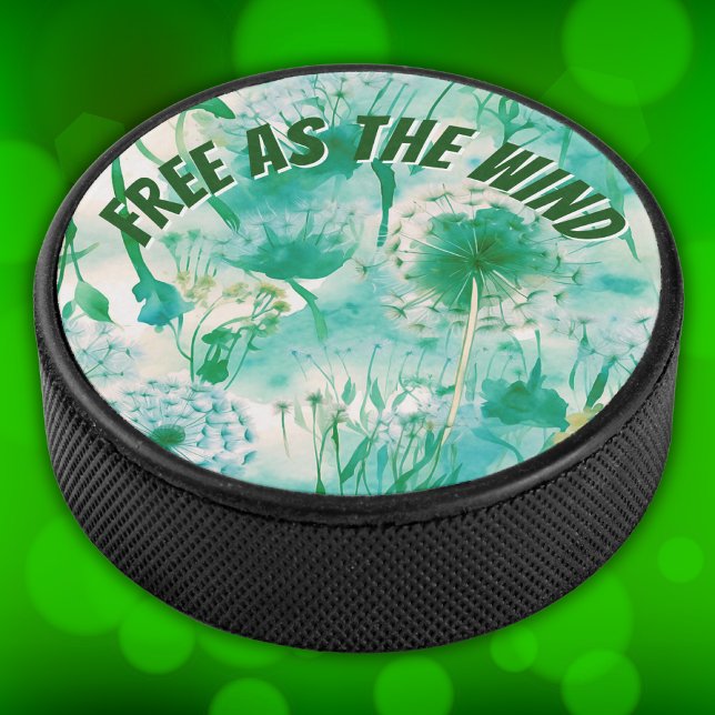 Elegant Dandelion Monogram Green and White | Hockey Puck (Creator Uploaded)