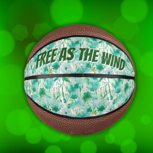 Elegant Dandelion Monogram Green and White   Mini Basketball
