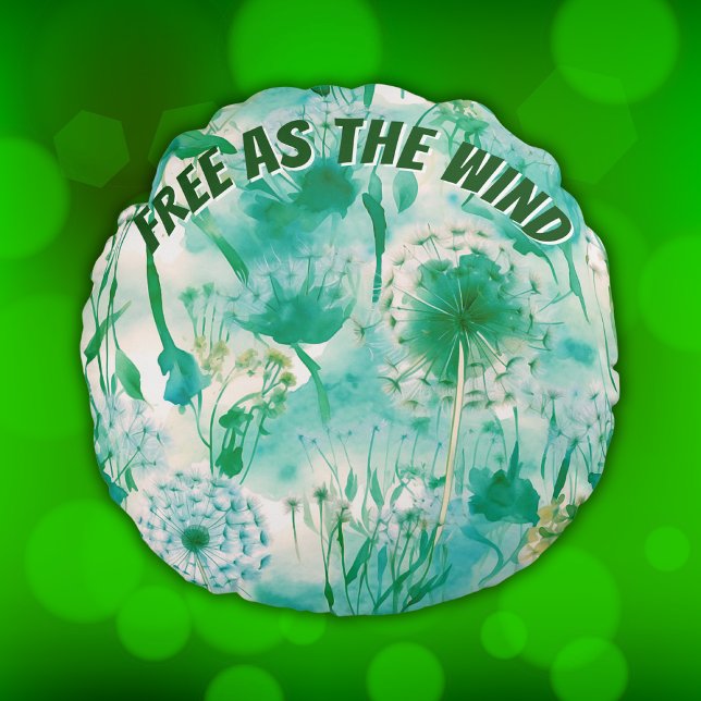 Elegant Dandelion Monogram Green and White | Round Pillow (Creator Uploaded)