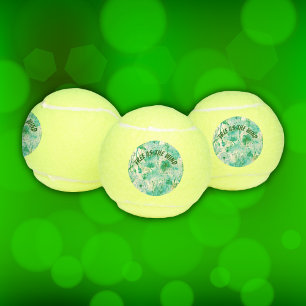 Elegant Dandelion Monogram Green and White Tennis Balls