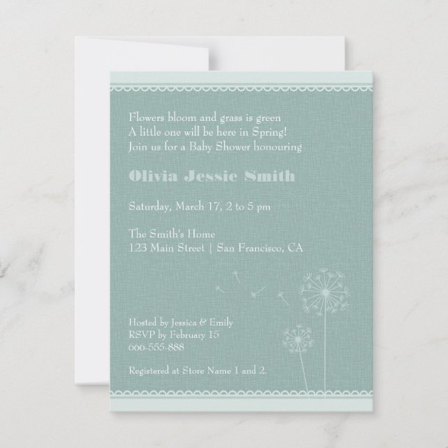 Elegant Dandelions Spring Baby Shower Invitations (Front)