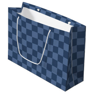Elegant Dark and Light Blue Checkerboard Pattern Large Gift Bag