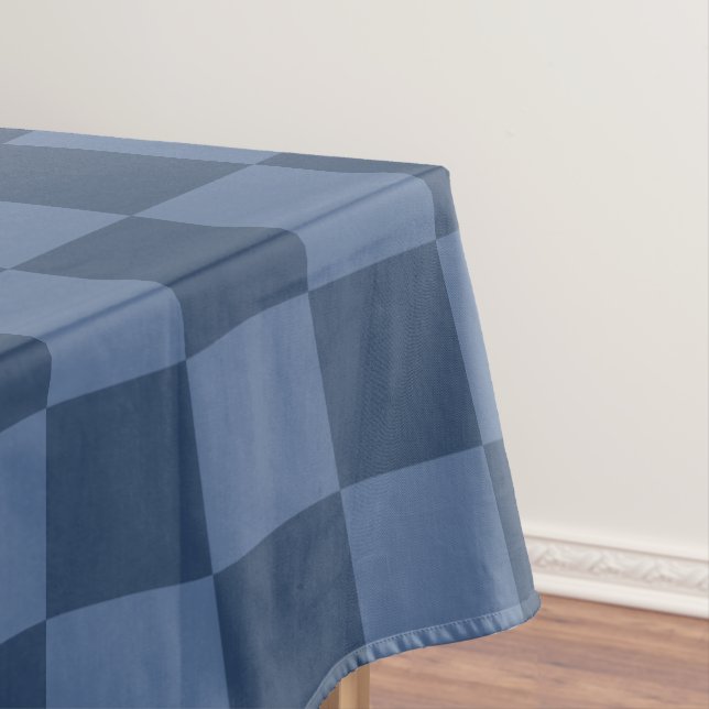 Elegant Dark and Light Blue Checkerboard Pattern Tablecloth (In Situ)