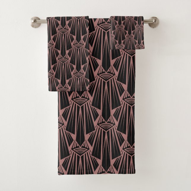 Elegant dark art deco abstract geometric elements bath towel set (Insitu)