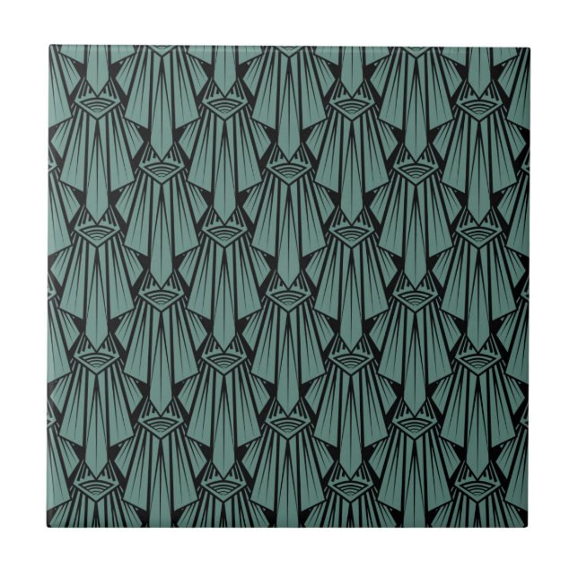 Elegant dark art deco abstract geometric elements ceramic tile (Front)