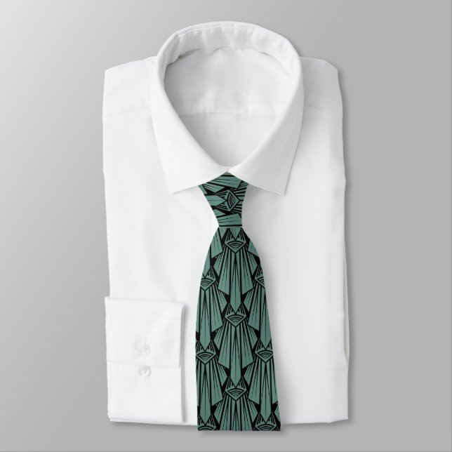 Elegant dark art deco abstract geometric elements  neck tie (Tied)