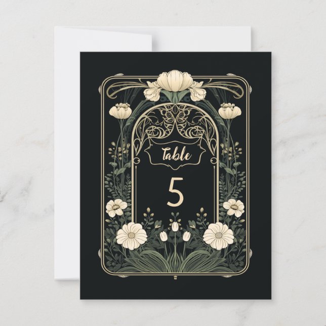 Elegant Dark Art Nouveau Floral Table Number Sign (Front)