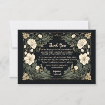 Elegant Dark Art Nouveau Floral Wedding Thank You