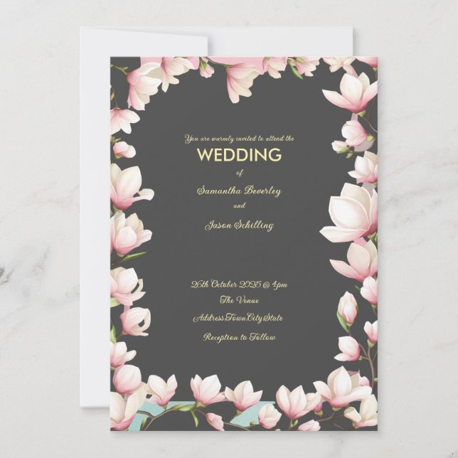 Elegant Dark background floral border invitation (Front)