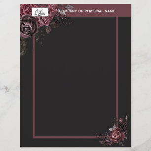Elegant Dark Black Romantic Rose Floral Design Letterhead