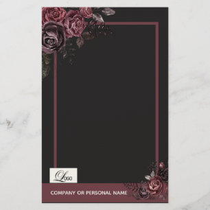 Elegant Dark Black Romantic Rose Floral Design Stationery
