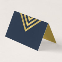 Elegant Dark Blue and Faux Gold Geometric Place Card