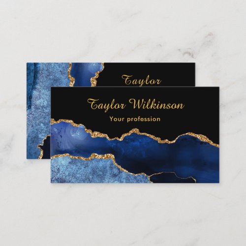 Elegant Dark Blue and Gold Agate Business Card